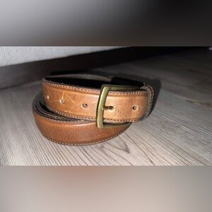LL BEAN USA Brown Full Grain Leather Brass Belt Men’s 46